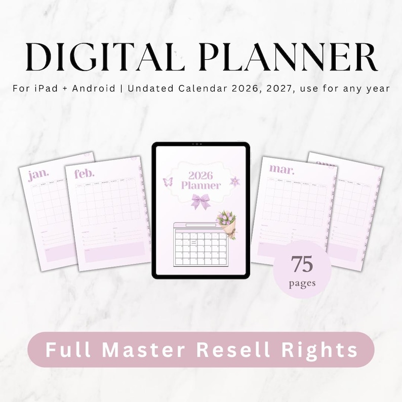 Digital Planner, Undated 2026, 2027, Canva Template, Master Resell Rights MRR image 1