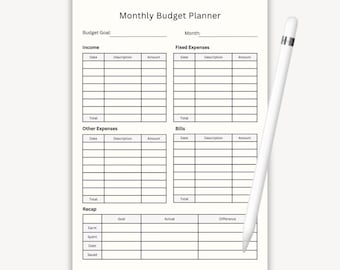 Month Budget Planner Printable, Canva Template, A4 PDF, MRR