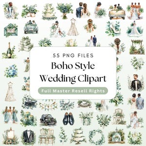 Clipart de boda, acuarela PNG, derechos de reventa maestros MRR