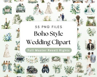 Clipart de boda, acuarela PNG, derechos de reventa maestros MRR