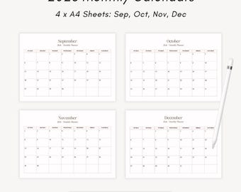 2026 Month Calendar Printable, Canva Template, A4 PDF, MRR