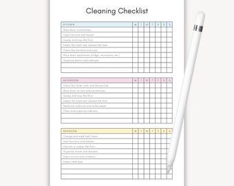 Cleaning Checklist Printable, Canva Template, A4 PDF, MRR