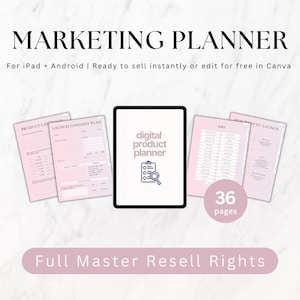 Planificador de marketing digital, Goodnotes, plantilla de Canva, derechos de reventa maestros (MRR)