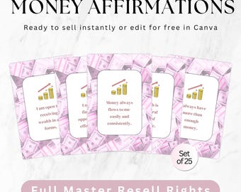 Affirmation Cards Printable, Flash Cards, Money Manifestation, Master Resell Rights MRR