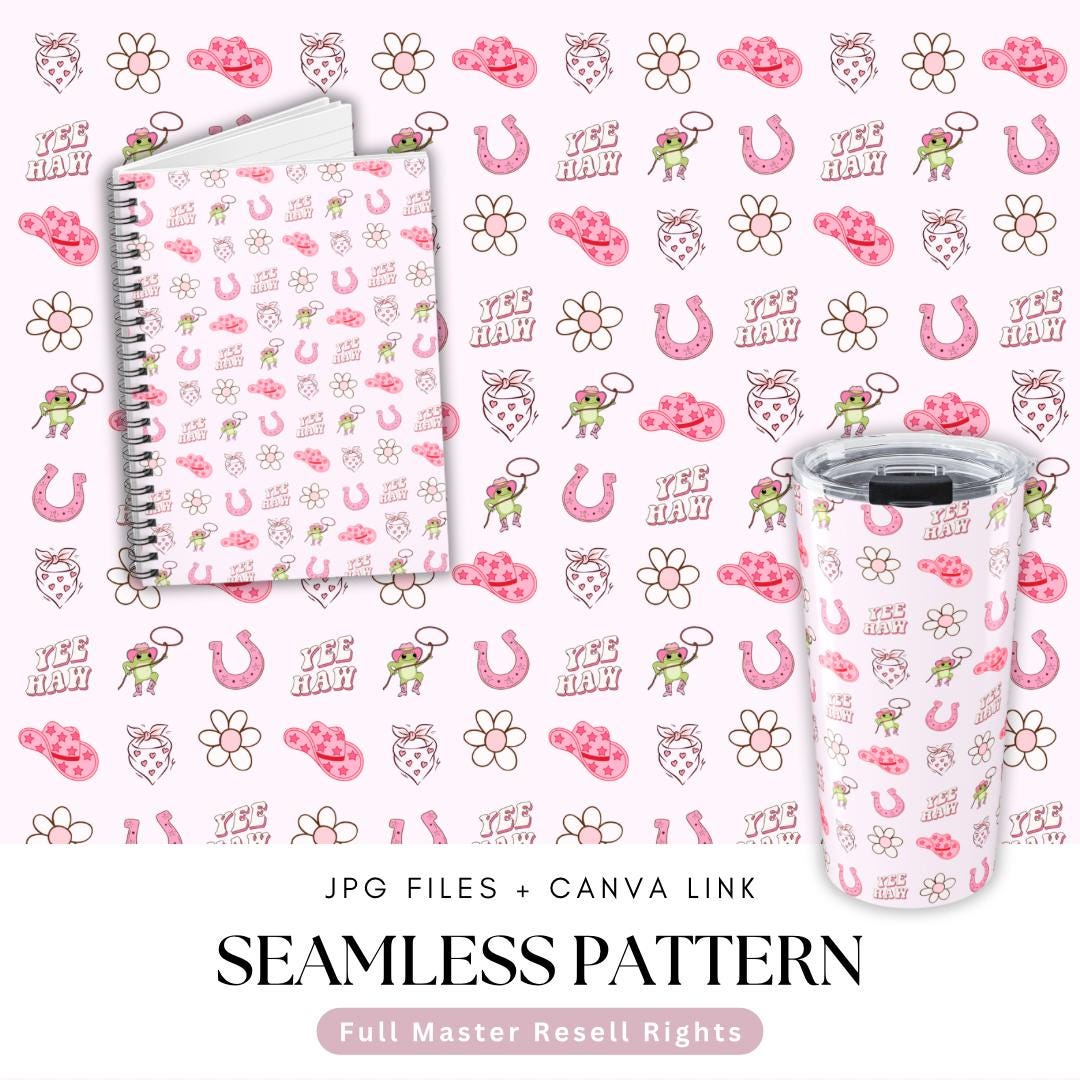 Cowgirl Rodeo Seamless Pattern, JPG File, Transparent Clipart, Master ...