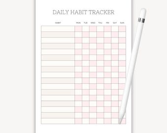 Habit Tracker Printable, Canva Template, A4 PDF, MRR