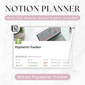 Notion Planner, 2026 Dashboard, Budgeting, Financial Tracker, Master Resell Rights MRR