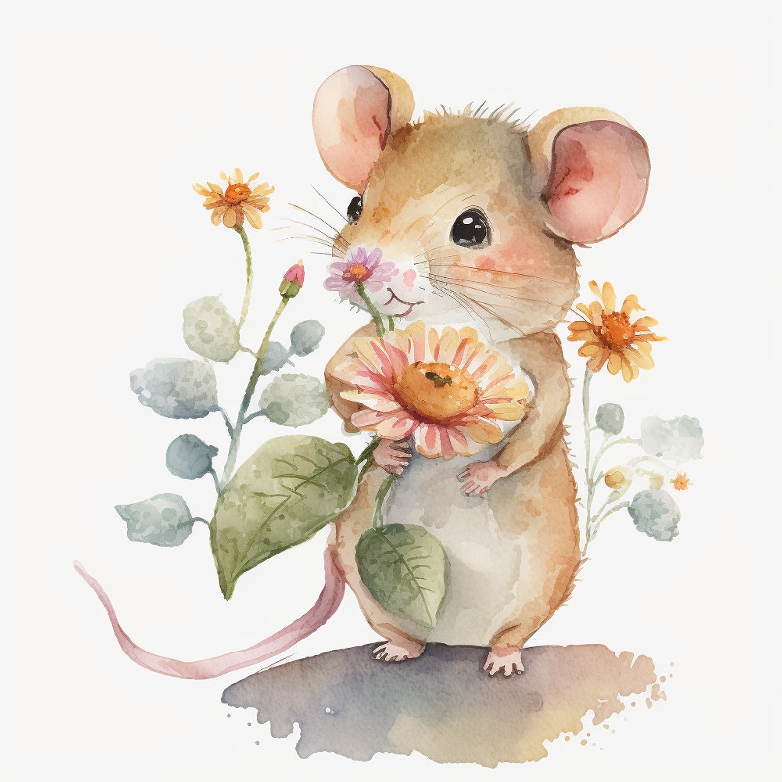 Mouse and Flower Clipart 12 High Quality Jpgs Digital Download Card ...