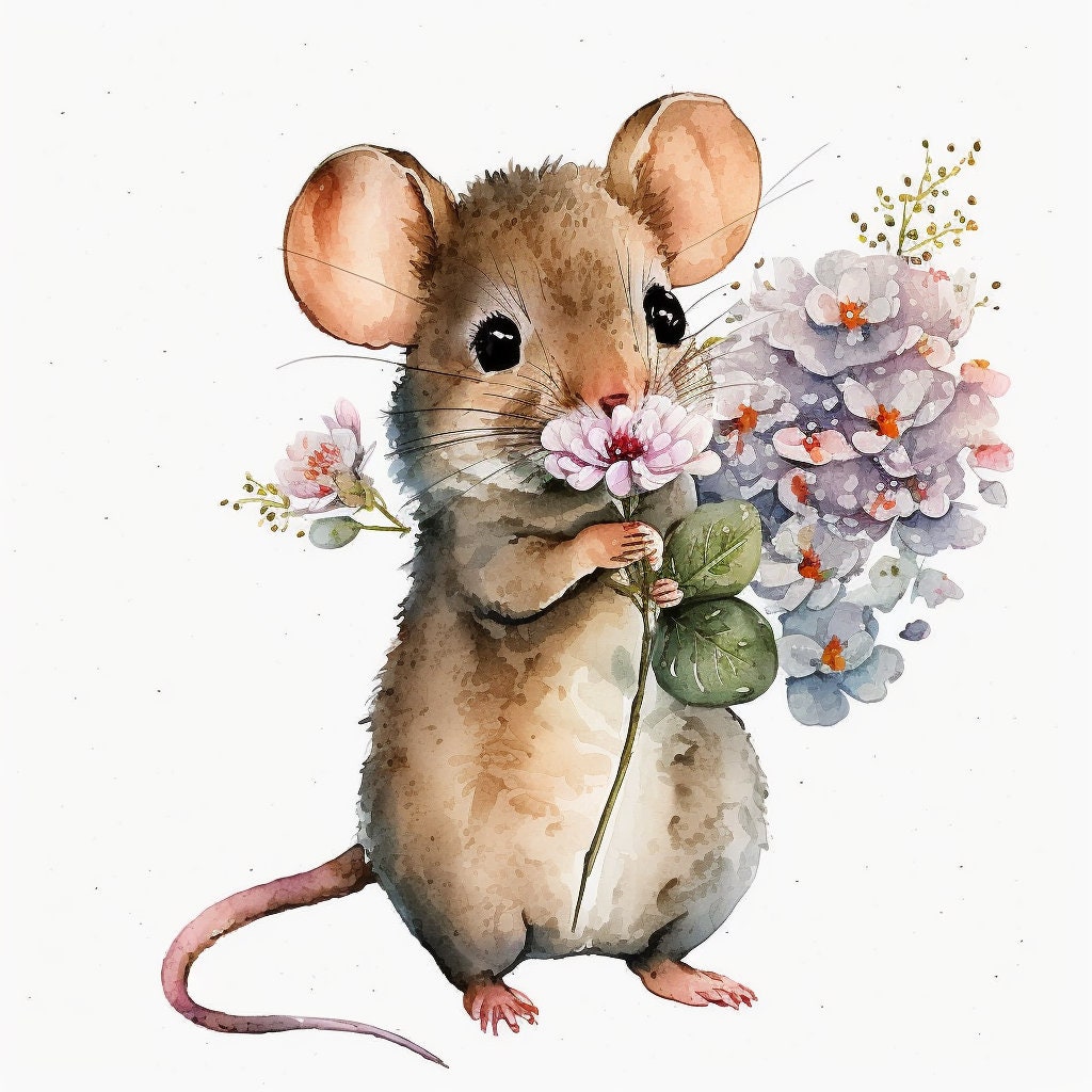 Mouse and Flower Clipart 12 High Quality Jpgs Digital Download Card ...