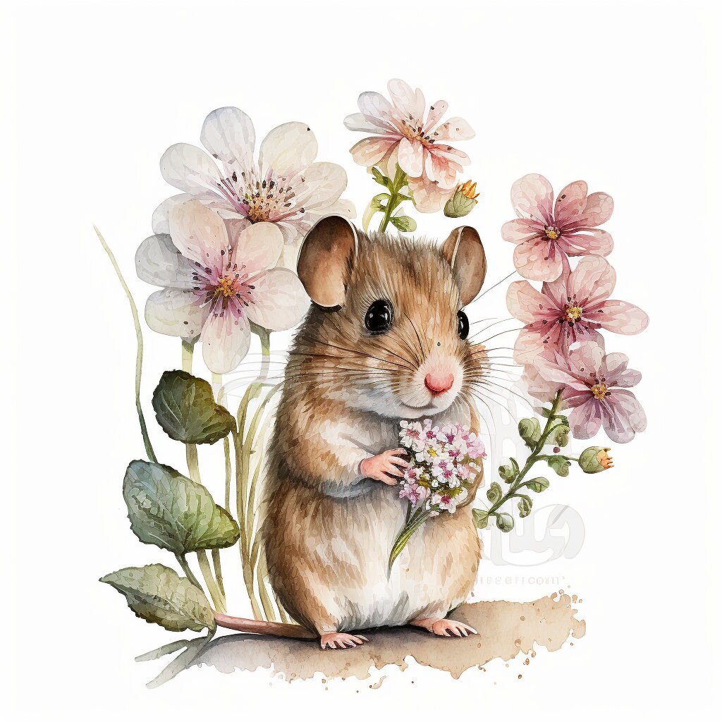 Mouse and Flower Clipart 12 High Quality Jpgs Digital Download Card ...