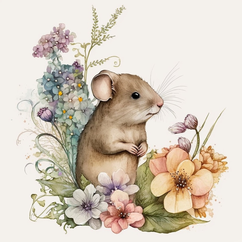 Mouse and Flower Clipart 12 High Quality Jpgs Digital Download Card ...