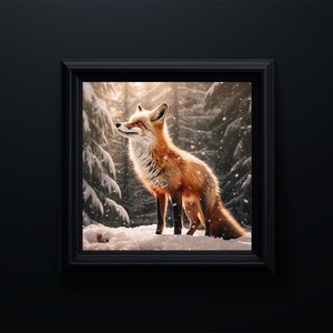 Majestic Winter Fox Amidst Snowy Forest - Instant Printable Wall Decor - Digital Download Art Print