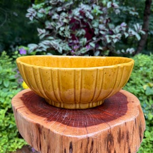 Vintage HAEGER Pottery Speckled Golden Yellow Oval Ribbed Bowl Planter 4020B Made in USA 9.5” Wide