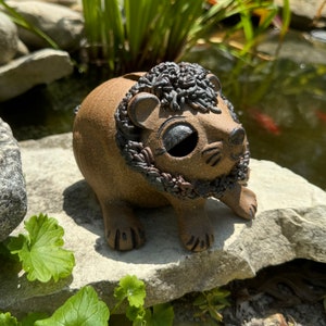 Vintage Studio Art Pottery Stoneware Brown Spaghetti HEDGEHOG Coin Bank Sculpture Figurine Artist Signed Herrick 6.375” Long