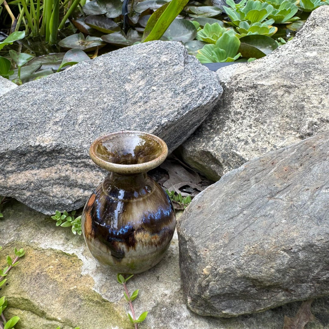 Vintage Studio Art Pottery Stoneware Round Mini BUD VASE Earthy Colors ...
