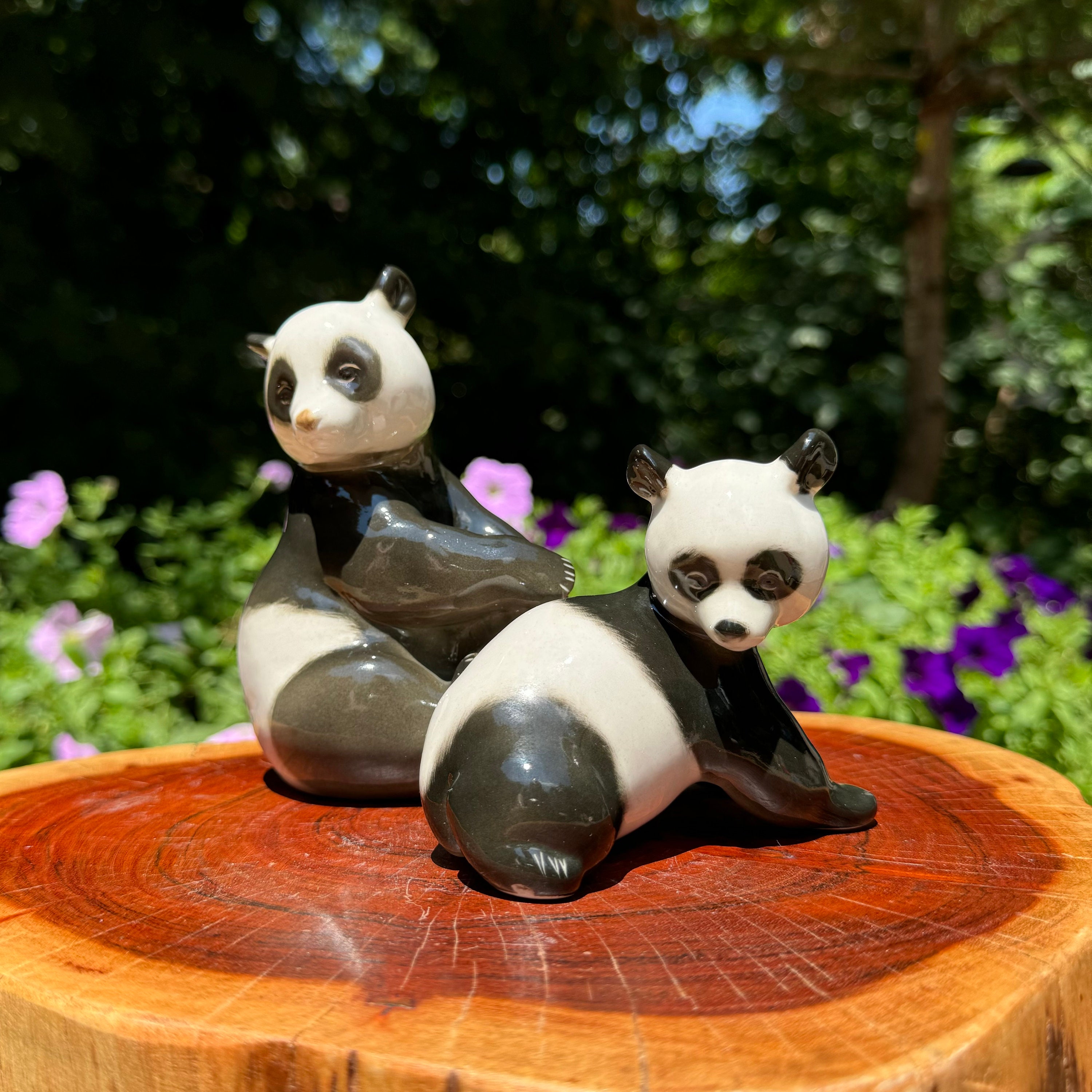 Vintage 1970s Pair of LOMONOSOV Porcelain PANDA Figurines Made in 