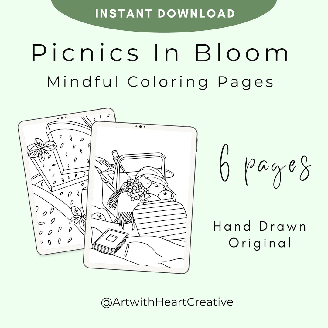 Coloring Pages Picnics in Bloom Original Printable - Etsy