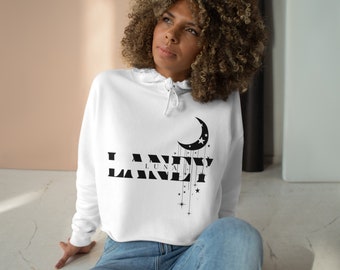 White Over the Moon Laney Luna Crop Hoodie