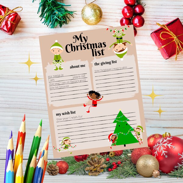 PRINTABLE Kid's Christmas Wish list, Children's My Christmas list, Little elves design, Elf on the shelf design, digital download wish list