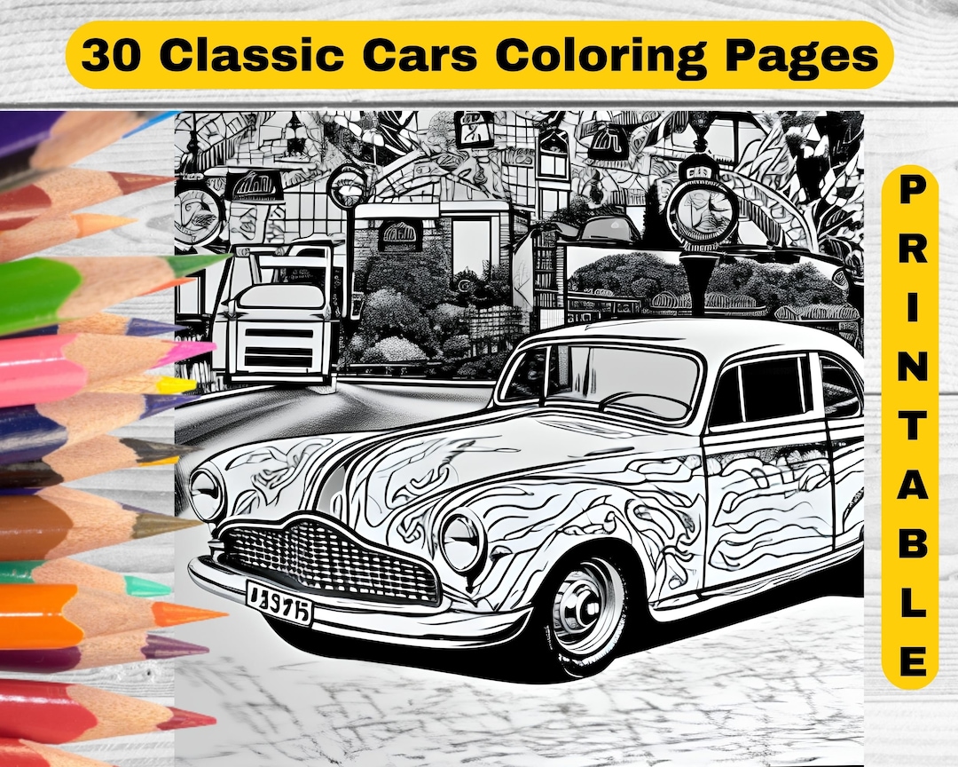 Vintage Classic Cars Coloring Pages for Adults, Boys | 30 Relaxation ...