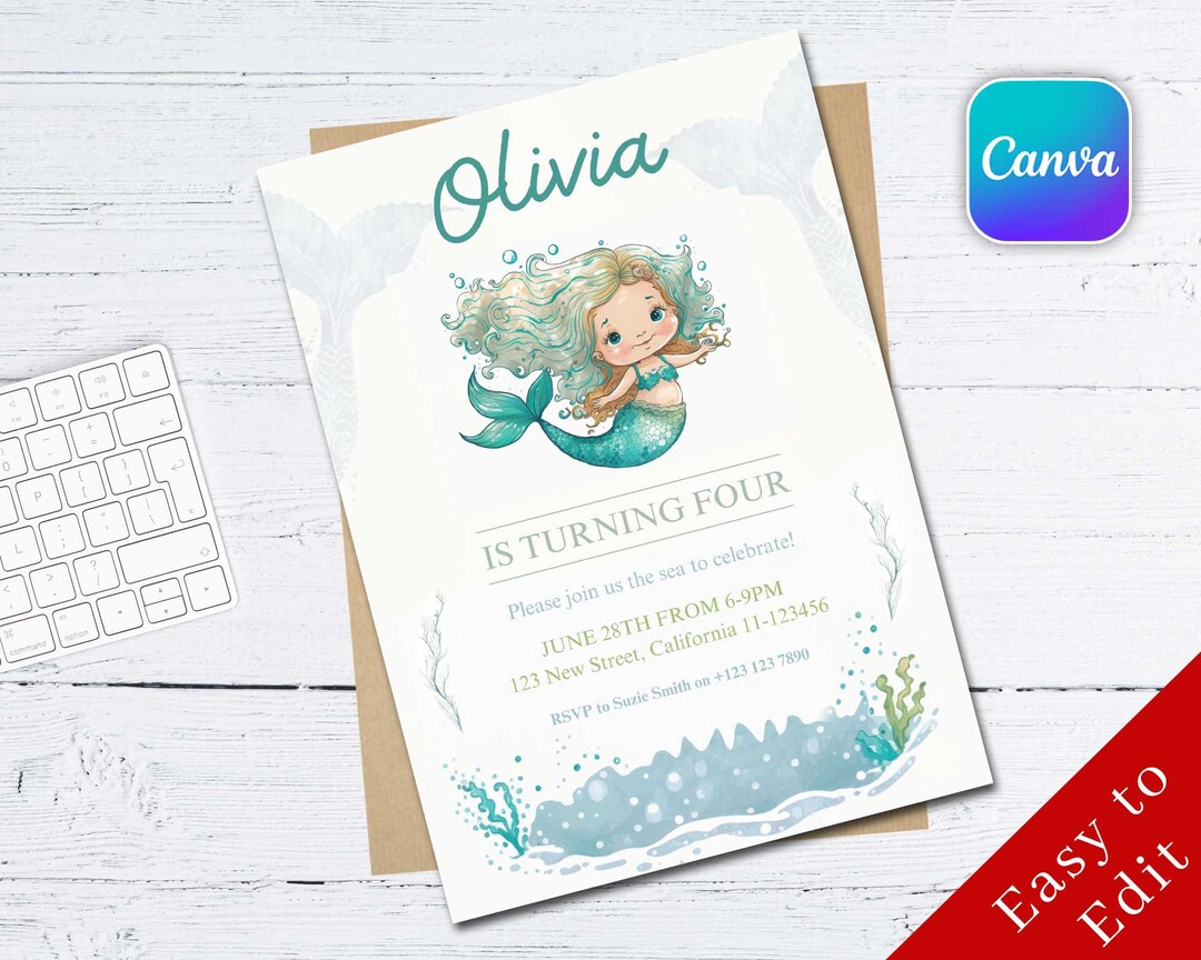 Mermaid Colorful Birthday Invitation, Editable Mermaid Birthday Invitation Printable, Mermaid ...