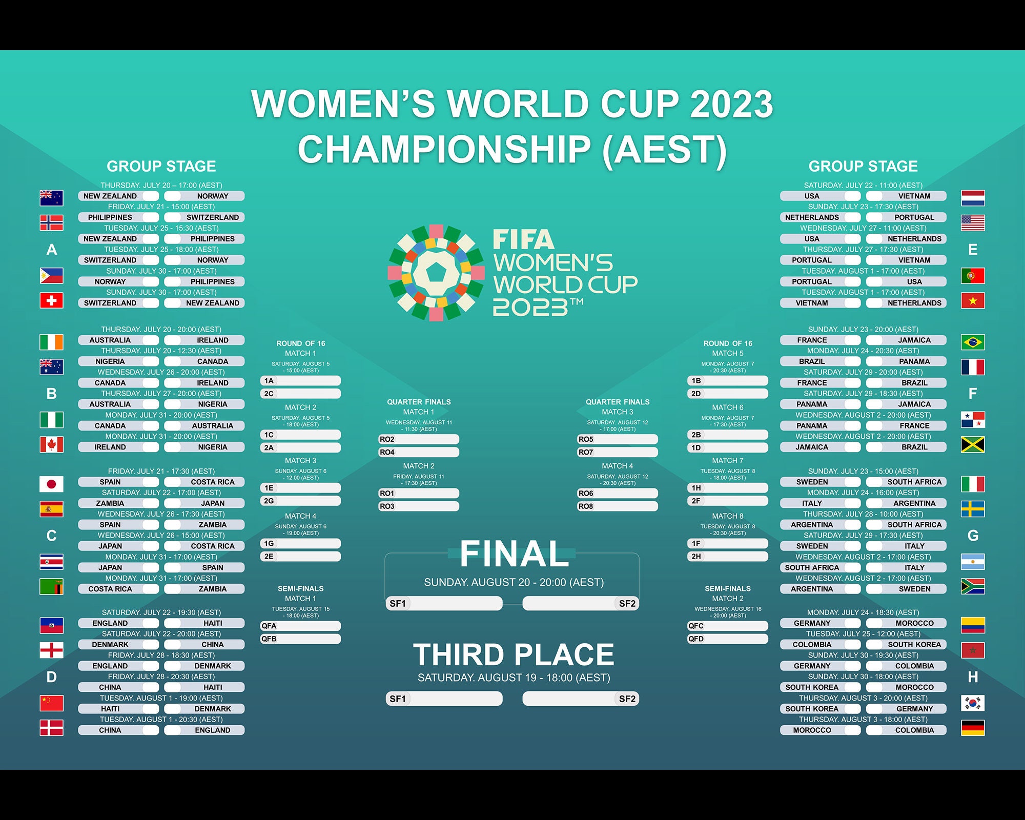 Fifa Women's World Cup 2023 Schedule FIFA World Cup 2023 Etsy Australia
