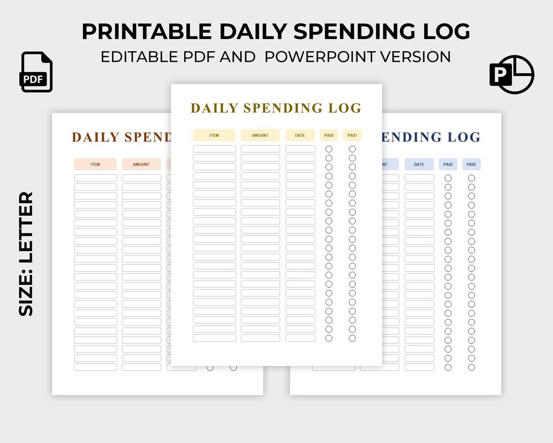 Daily Spending Log Printable Daily Expense Tracker Editbale - Etsy