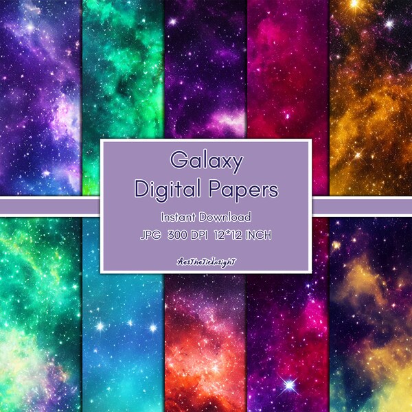 Ensemble de 10 papiers numériques Galaxy, imprimés Galaxy, galaxies colorées imprimables, nébuleuse et espace papier numérique, Scrapbook