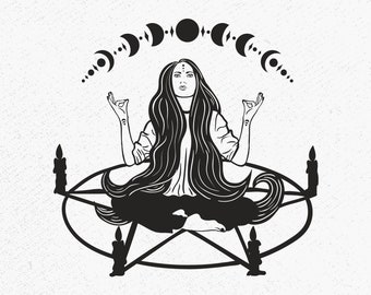 Witch On Pentagram SVG, Gothic Pagan Design (Digital Download)