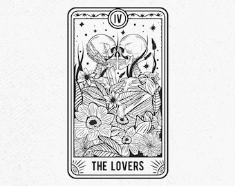 Carta del Tarot de los Enamorados SVG, Esqueletos de San Valentín (Descarga digital)