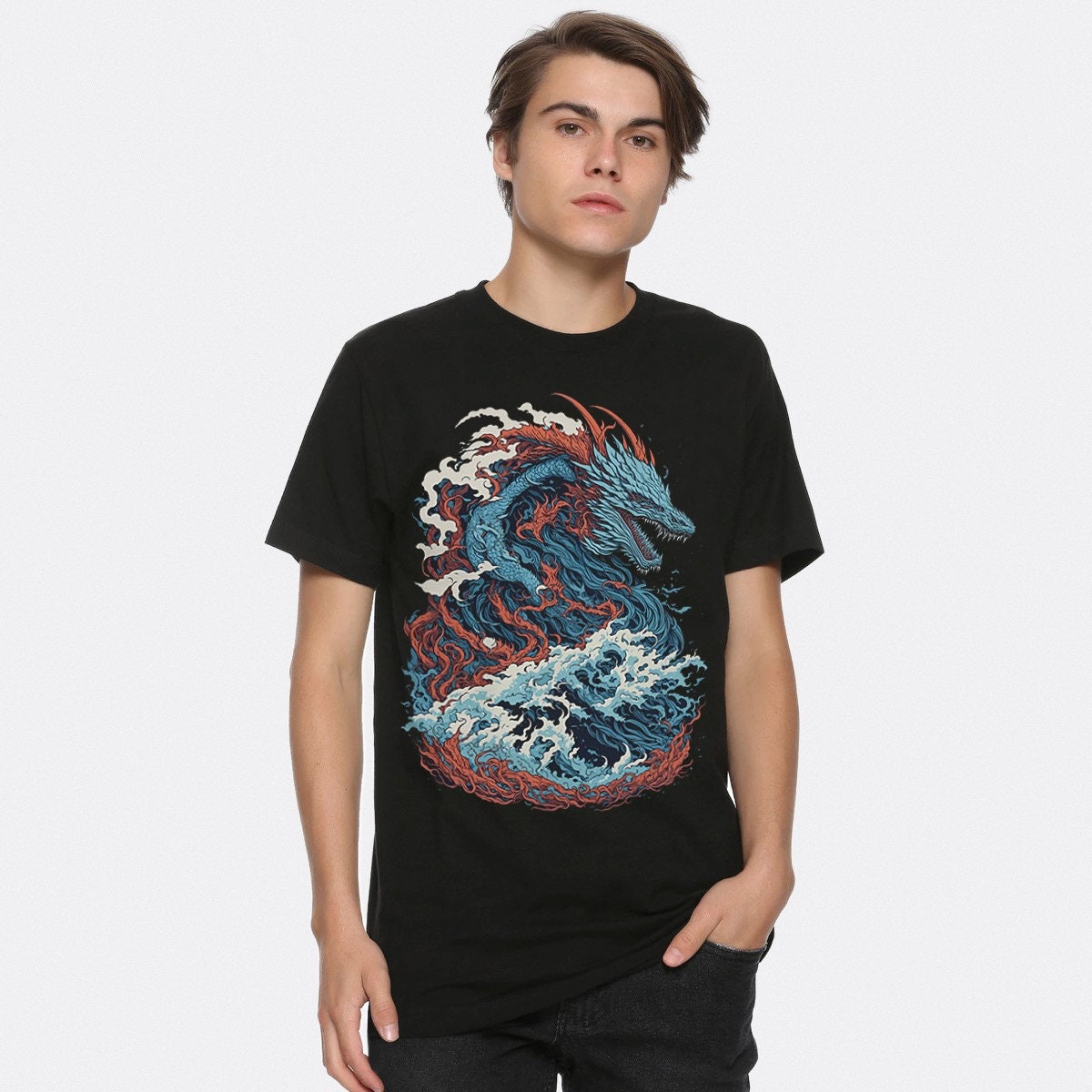 Moda estiva Drago cinese Uomo T-shirt Tendenza 3D Personalità casual Stile fresco Stampa Tees Hip Hop O-Collo Manica corta Top