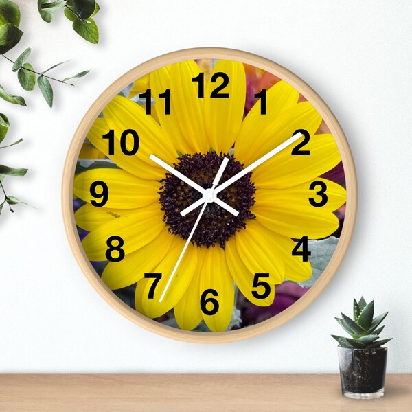 SONNENBLUME Wanduhr, DEKORATIVE Uhr, Einzigartige Wanduhr, hübsche Blumen Minimalist Holzrahmen Hochwertige Gedruckte runde Form Wand