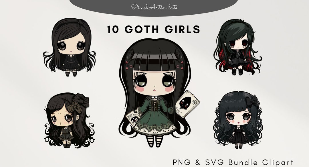 Cute Kawaii Goth Girl PNG Clipart Bundle Commercial Use - Etsy Canada
