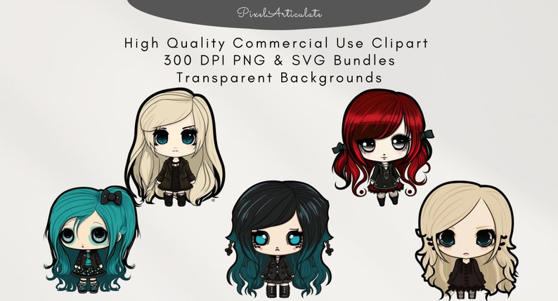 Cute Kawaii Goth Girl PNG Clipart Bundle Commercial Use - Etsy Ireland