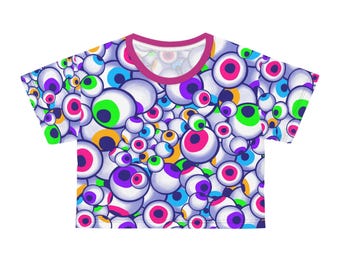 Gothic Eyeball Crop Top: Spooky Rave Alt Fashion