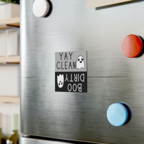 Gothic Clean Dirty Dishwasher Magnet - Skull & Flower Double Sided Sign For Kitchen