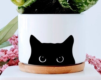Black Cat Succulent Planter Pot, Cat Lover Gift, Black Cat Planter Pot, Gift for Friend, Cat Mom, Cat Flower Pot, Black Cat Planter