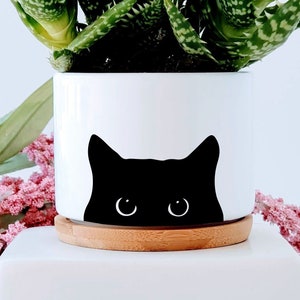 Black Cat Succulent Planter Pot, Cat Lover Gift, Black Cat Planter Pot, Gift for Friend, Cat Mom, Cat Flower Pot, Black Cat Planter