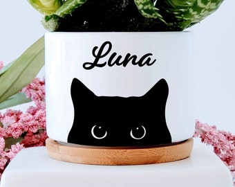 Personalized Black Cat Succulent Planter Pot, Cat Lover Gift, Black Cat Planter, Cat Planter Pot, Gift for Friend, Cat Mom