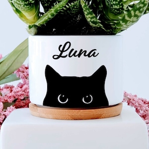 Personalized Black Cat Planter Pot: Cat Lover Gift