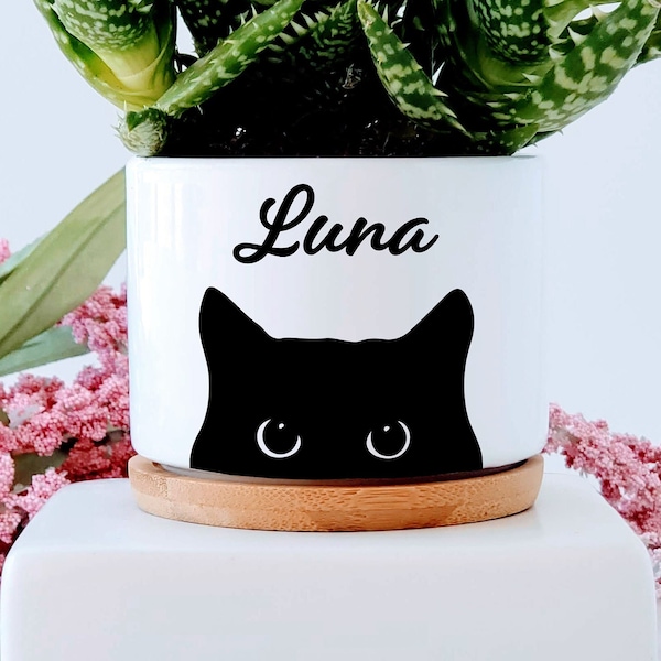 Personalized Black Cat Succulent Planter Pot, Cat Lover Gift, Black Cat Planter, Cat Planter Pot, Gift for Friend, Cat Mom