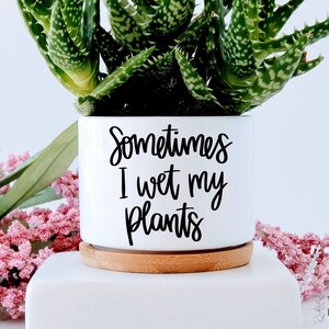 Sometimes I Wet My Plants Plant Pot, Funny Succulent Planter with Bamboo Tray