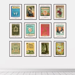 Classic Book Cover Wall Art Bundle, Kids Book Nook Decor, Set of 12 Colorful Gallery Prints, Eclectic Bookish Decor Digital Download Posters