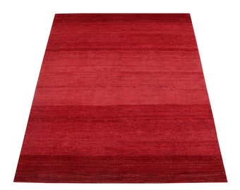 Red 6x10 ft. Persian Gabbeh Hand Knotted Modern MINIMALIST Contemporary Wool Area Rug for Living Room, Bedroom, Dining and Office.