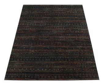 6x8 ft. Black Multi Persian Gabbeh Handknotted Indoor Wool Area Rug for Modern, Contemporary and Minimalist Decor.