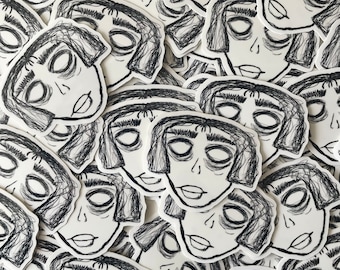 Meet Creepy Cindy! Small Sticker, Spooky Season, Halloween, Black and White, Comic, Artistic, Vinyl Glossy Sticker