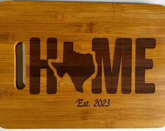 Home State bamboe snijplank, lasergegraveerde snijplank, gepersonaliseerde snijplank, housewarmingcadeau, slotcadeau, huwelijkscadeau