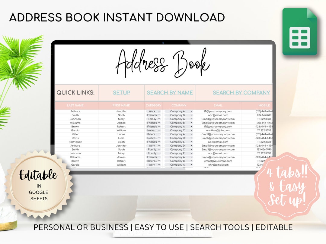 Address Book Google Sheets Business Spreadsheet Template Contact List ...