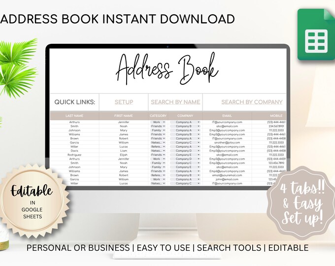 Contact List Address Book Google Sheets Spreadsheet Template Digital Contact list address book google sheets spreadsheet template digital