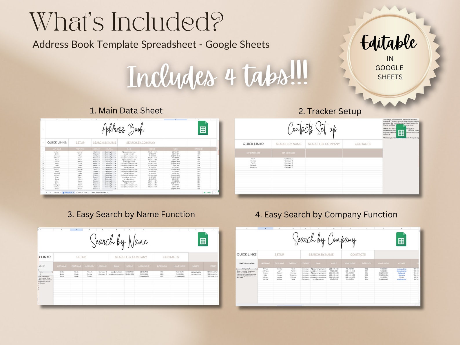 Contact List Address Book Google Sheets Spreadsheet Template - Etsy